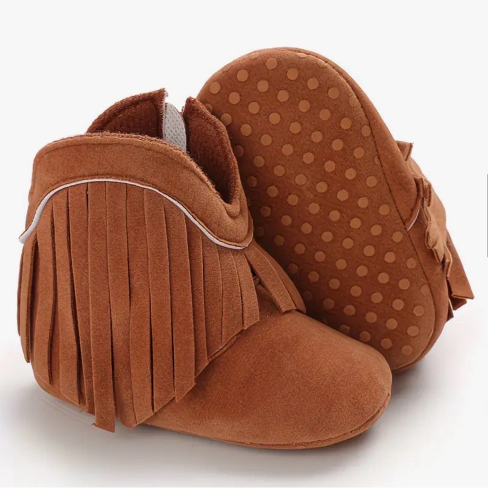 Fringed Brown Infant Baby Cowgirl Cowboy Boots Moccasin Crib Walking Shoes